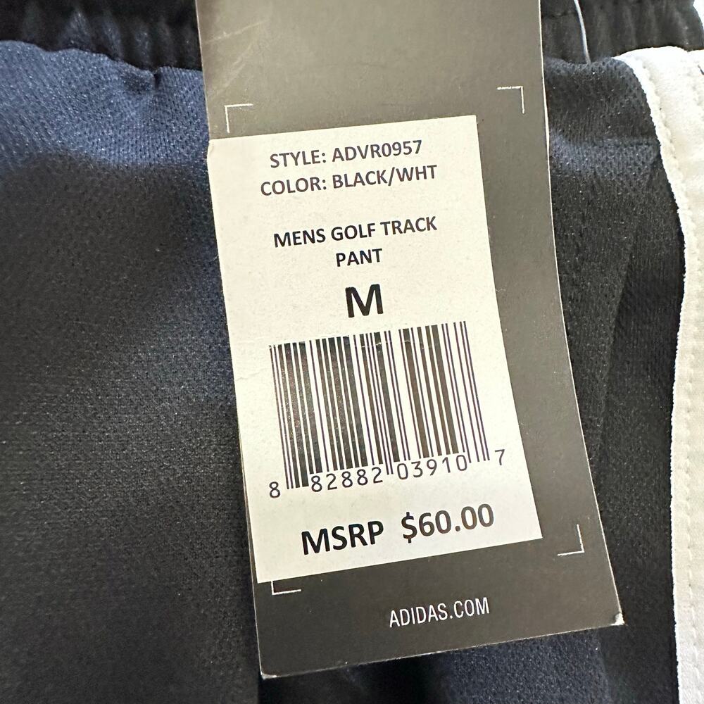 Adidas Mens Golf Track Pants Black White Stripe Size Medium NWT - Picture 2 of 9